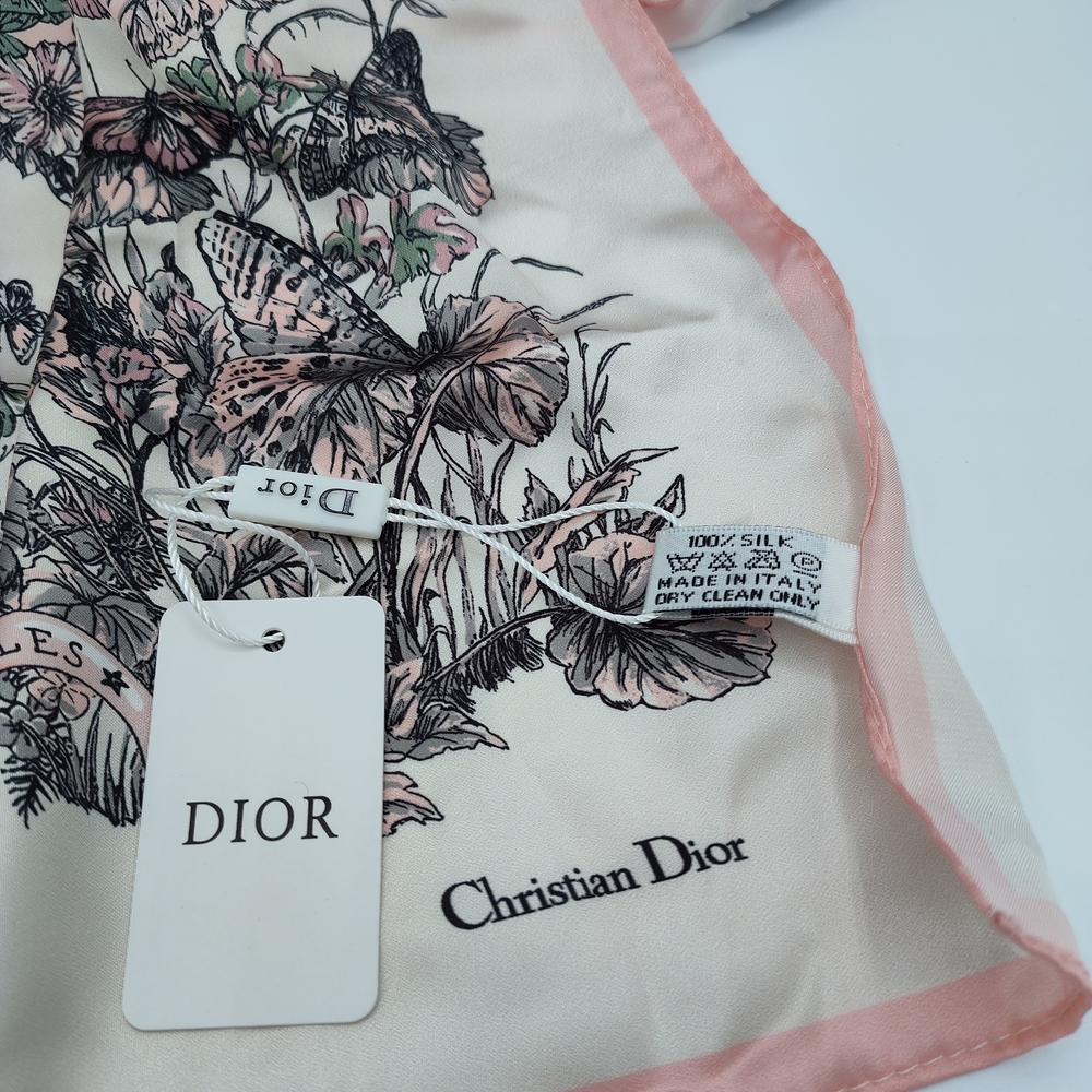 Christian Dior Silk Scarf Pink Butterfly Floral Around the World Italy NIB NWT - Picture 11 of 12